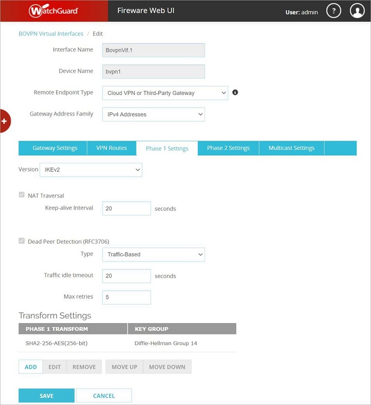 Screenshot of the Firebox Phase 1 settings